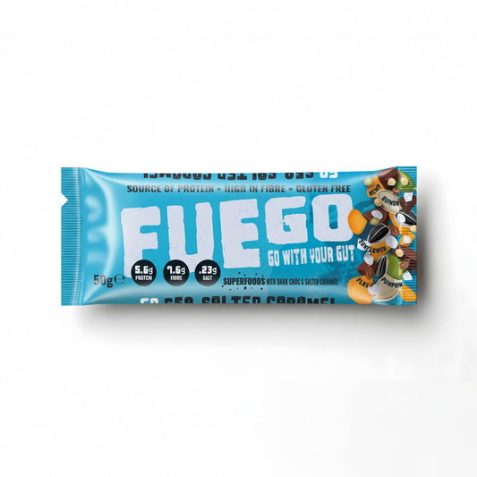 16 Dark Choc & Salted Caramel Superfood Fibre Bar - fuegobars