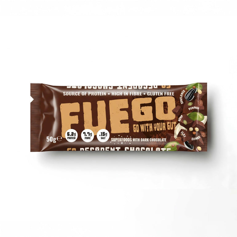16 Decadent Chocolate Superfood Fibre Bars - fuegobars