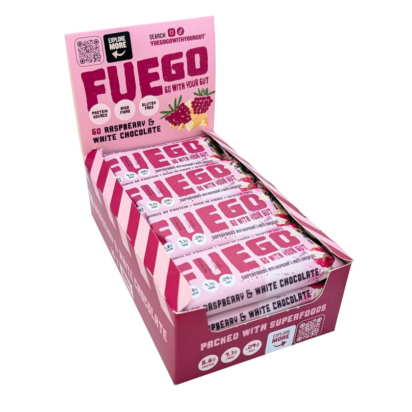 16 Raspberry & White Choc Superfood Fibre Bars - fuegobars
