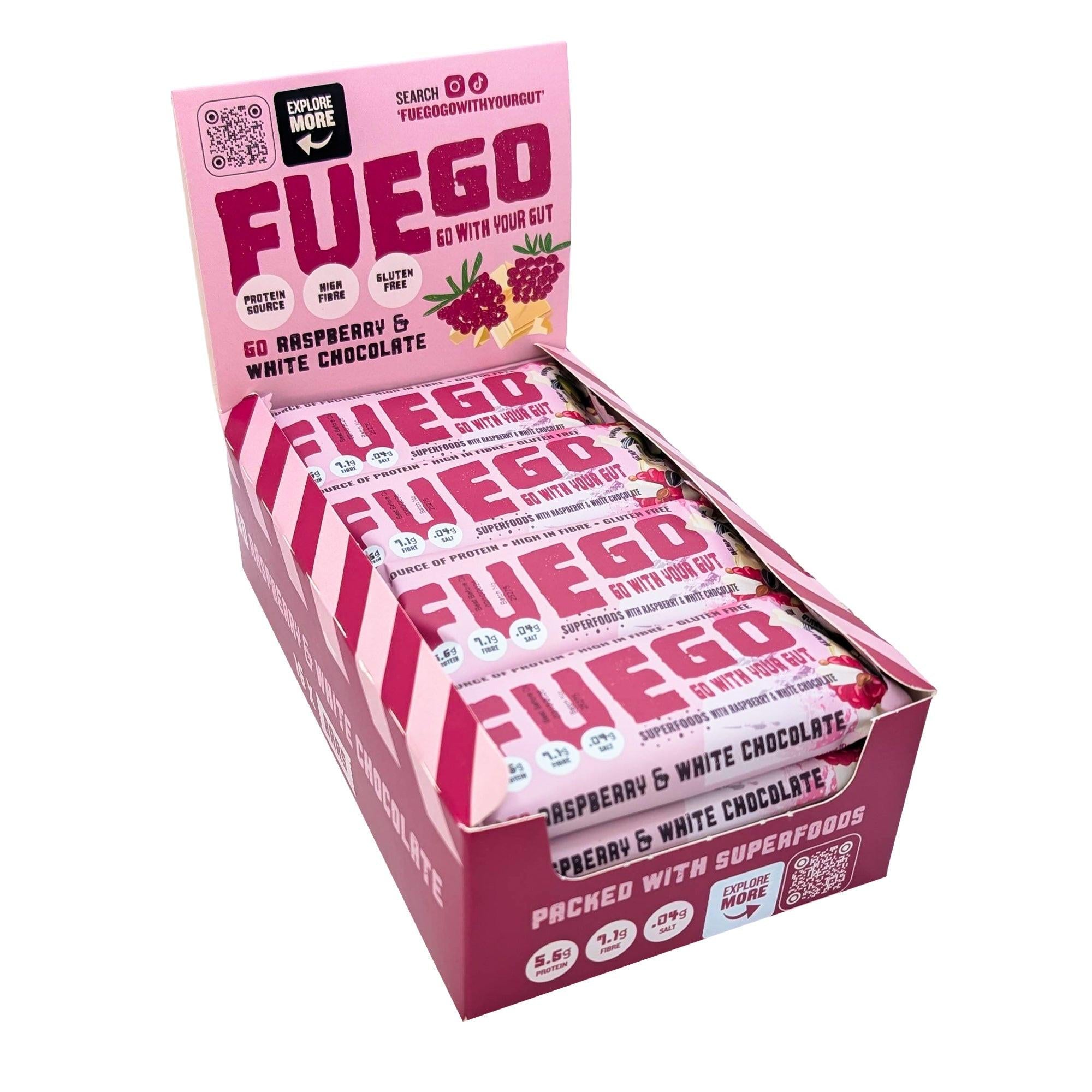 16 Raspberry & White Choc Superfood Fibre Bars - fuegobars