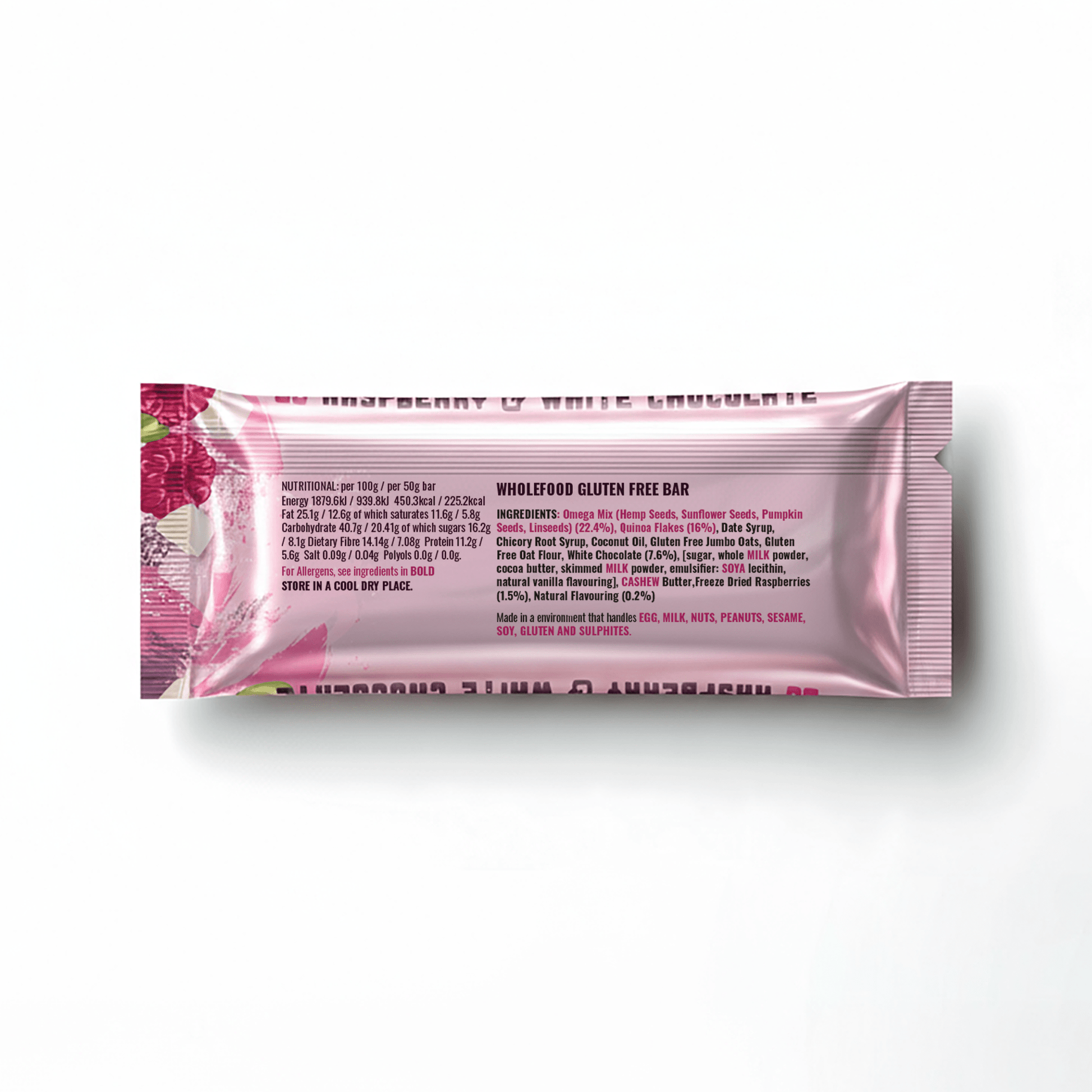 16 Raspberry & White Choc Superfood Fibre Bars - fuegobars