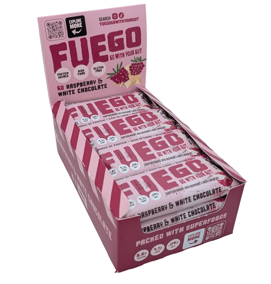 16 Raspberry & White Choc Superfood Fibre Bars - fuegobars