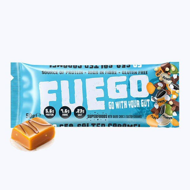 Dark Choc & Salted Caramel Gut Health Fibre Bar (8 or 12 Pack) - fuegobars