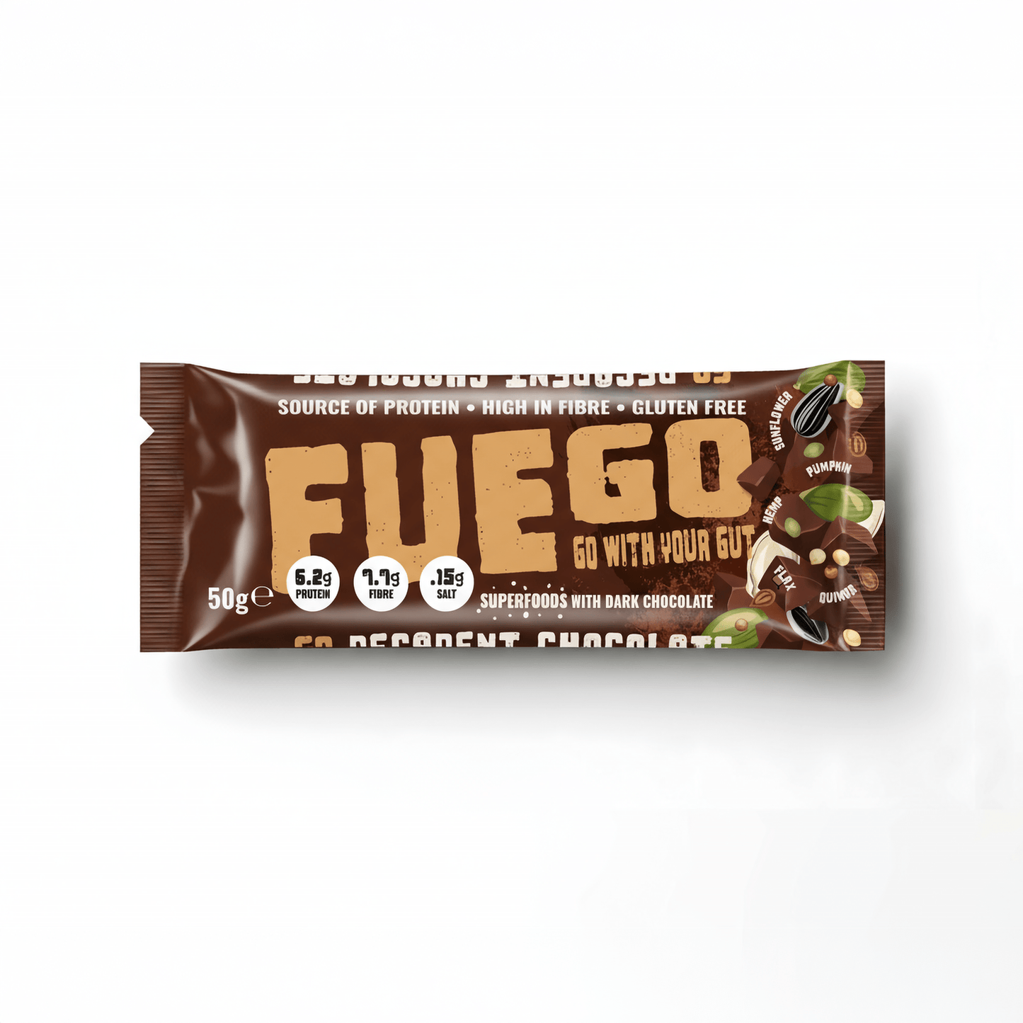 Decadent Dark Chocolate Health Bar – 50g - fuegobars