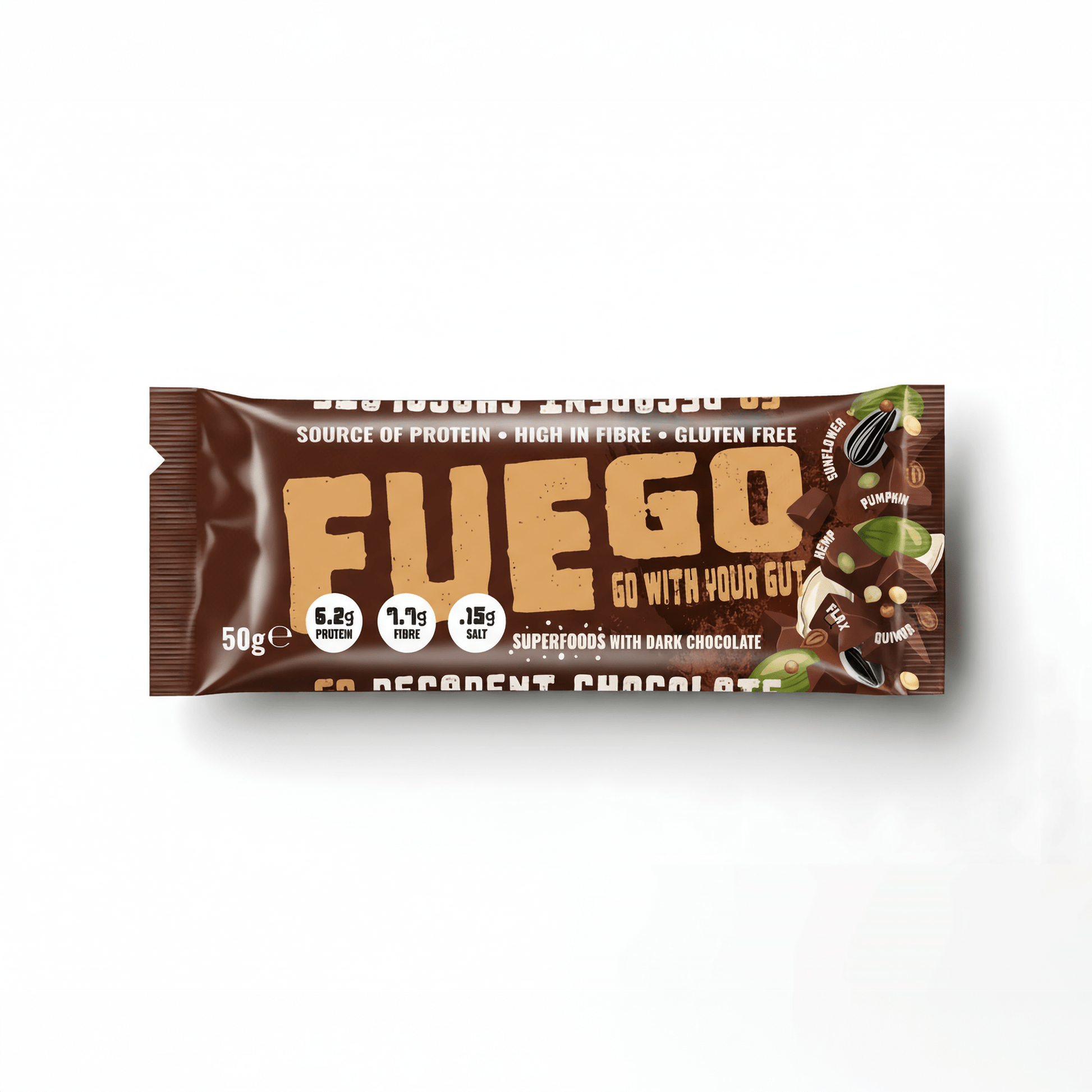 Decadent Dark Chocolate Health Bar – 50g - fuegobars