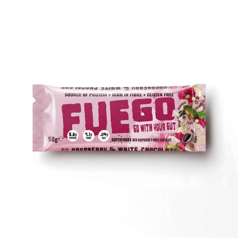 Fruity & Vibrant Raspberry Health Bar – 50g - fuegobars