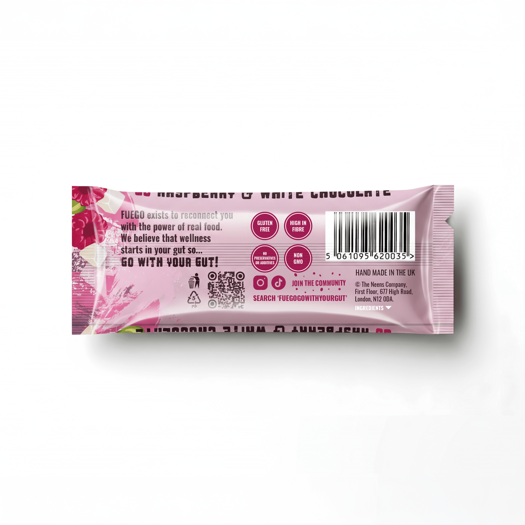 Fruity & Vibrant Raspberry Health Bar – 50g - fuegobars